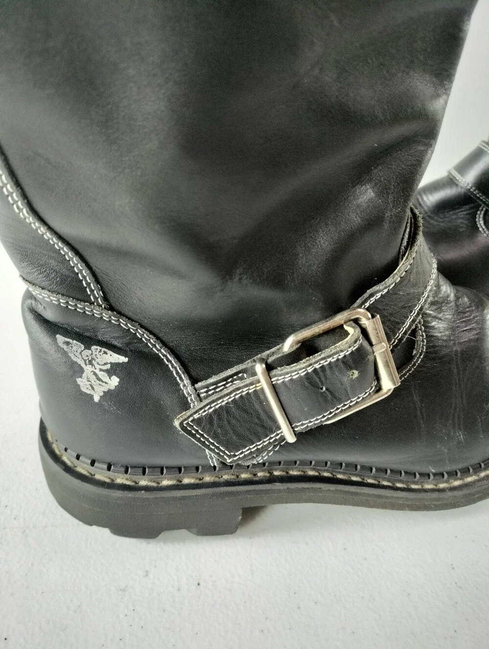 John Fluevog Angels Seventh 7th Heaven Men's Black Leather Moto Biker Boots 7